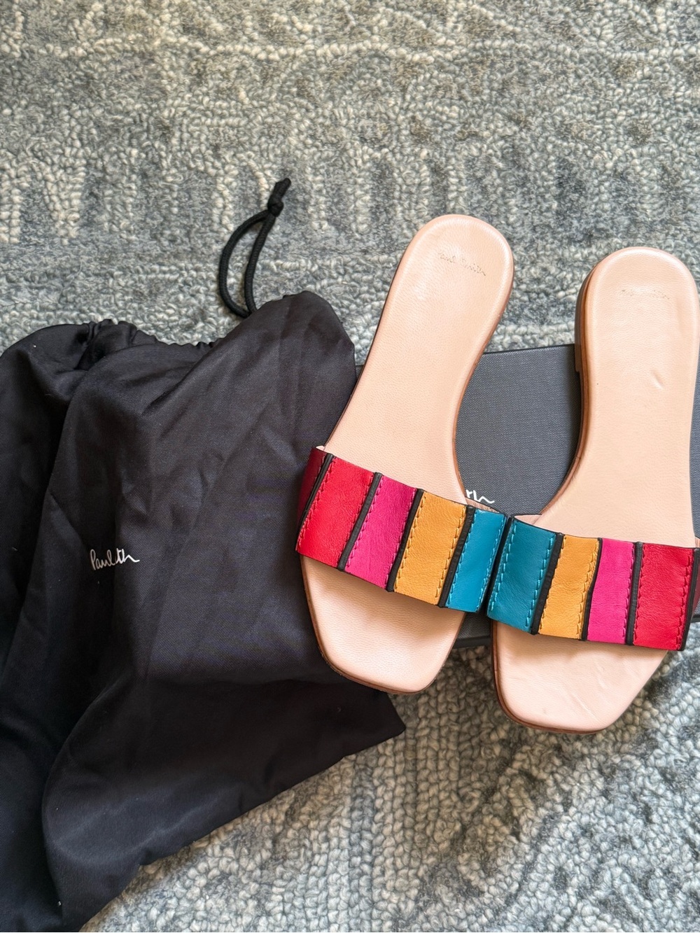 Paul Smith Multicolor Rainbow  Leather Slide Sandals sz 37 6.5-7